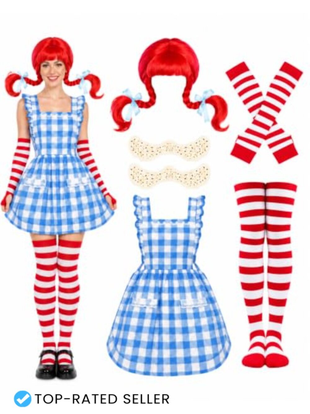 Halloween Fast Food Costume Set Red Wig Apron Stockings Women Cosplay